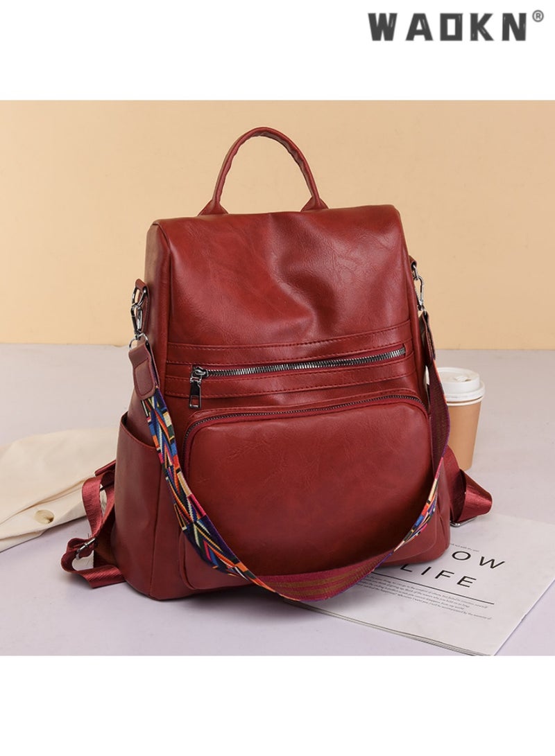 WAOKN Backpack Womens Fashion PU Leather Anti-theft Backpack Lightweight Waterproof Rucksack Shoulder Bag Travel School Bag Casual Daypack,Women Backpack, Handbag PU Leather Daypack Shoulder Bag, Antitheft Ladies Rucksack Lightweight Waterproof School Bags for Women/Girls Travel, Stylish and Functional Travel Companion  - Image 2