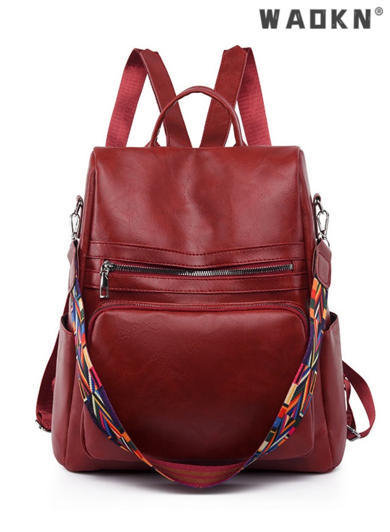 WAOKN Backpack Womens Fashion PU Leather Anti-theft Backpack Lightweight Waterproof Rucksack Shoulder Bag Travel School Bag Casual Daypack,Women Backpack, Handbag PU Leather Daypack Shoulder Bag, Antitheft Ladies Rucksack Lightweight Waterproof School Bags for Women/Girls Travel, Stylish and Functional Travel Companion  - Image 1