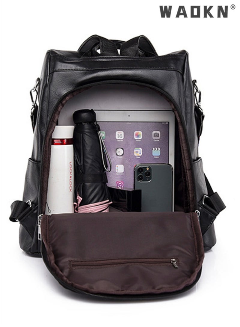 WAOKN Backpack Womens Fashion PU Leather Anti-theft Backpack Lightweight Waterproof Rucksack Shoulder Bag Travel School Bag Casual Daypack,Women Backpack, Handbag PU Leather Daypack Shoulder Bag, Antitheft Ladies Rucksack Lightweight Waterproof School Bags for Women/Girls Travel, Stylish and Functional Travel Companion  - Image 3