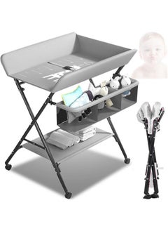 Denzoz Portable Baby Changing Table Waterproof Diaper Changing Table with Wheels Adjustable Height Folding Diaper Station with Safety Belt Large Storage Racks for Newborn Baby and Infant  - Image 1