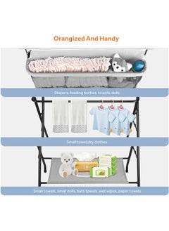 Denzoz Portable Baby Changing Table Waterproof Diaper Changing Table with Wheels Adjustable Height Folding Diaper Station with Safety Belt Large Storage Racks for Newborn Baby and Infant  - Image 3