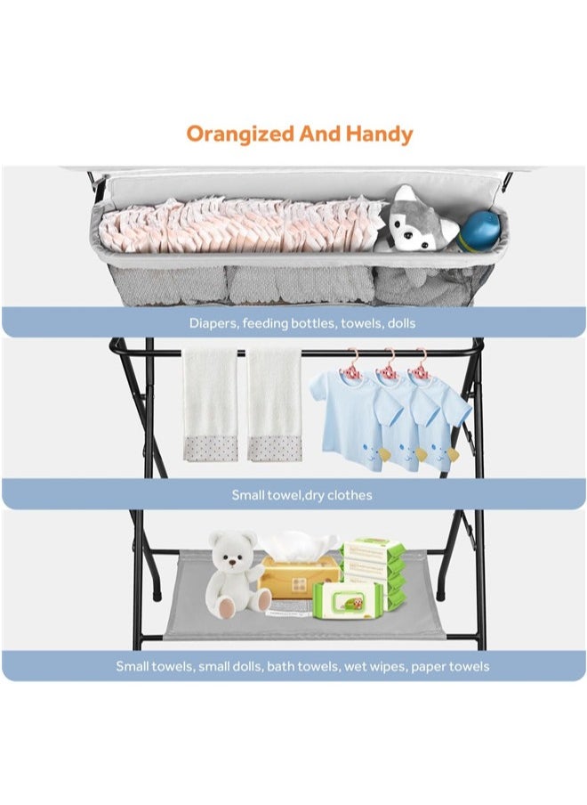 Denzoz - Portable Baby Changing Table Waterproof Diaper Changing Table with Wheels Adjustable Height Folding Diaper Station with Safety Belt Large Storage Racks for Newborn Baby and Infant - Image 1
