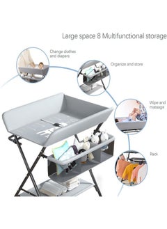 Denzoz Portable Baby Changing Table Waterproof Diaper Changing Table with Wheels Adjustable Height Folding Diaper Station with Safety Belt Large Storage Racks for Newborn Baby and Infant  - Image 4