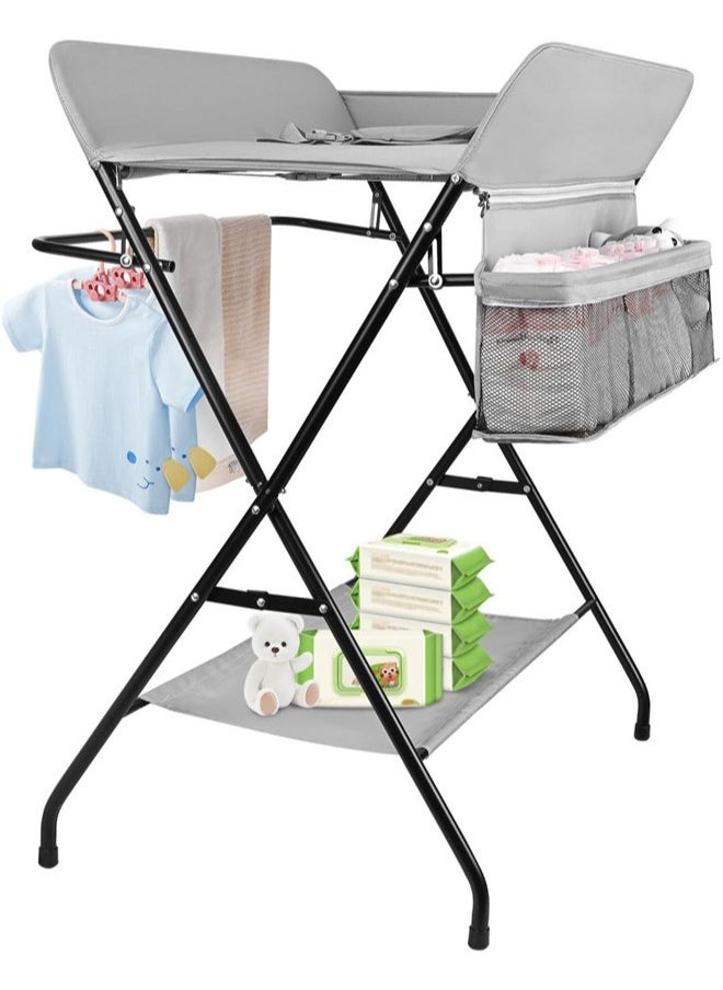 Denzoz - Portable Baby Changing Table Waterproof Diaper Changing Table with Wheels Adjustable Height Folding Diaper Station with Safety Belt Large Storage Racks for Newborn Baby and Infant - Image 1