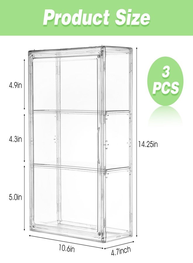 xozeooeu 3 Pack Clear Acrylic Display Case, 3 Tier Showcase with Magnetic Door and Adjustable Shelves for Figures Collectibles, Wall Mount Or Tabletop - Image 2