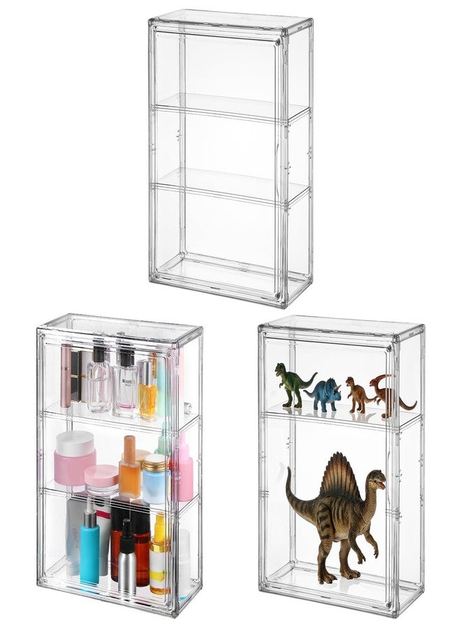 xozeooeu 3 Pack Clear Acrylic Display Case, 3 Tier Showcase with Magnetic Door and Adjustable Shelves for Figures Collectibles, Wall Mount Or Tabletop - Image 1