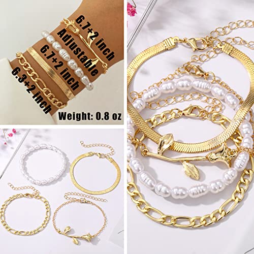 IFKM 6 PACK (22 PCS) Gold Chain Bracelets Set for Women, 14K Gold Plated Multiple Layered Stackable Open Cuff Wrap Bangle Bracelet Adjustable Link Italian Cuban Jewelry for Women Gift - Image 5