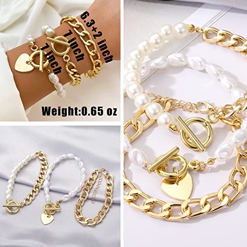 IFKM 6 PACK (22 PCS) Gold Chain Bracelets Set for Women, 14K Gold Plated Multiple Layered Stackable Open Cuff Wrap Bangle Bracelet Adjustable Link Italian Cuban Jewelry for Women Gift - Image 4