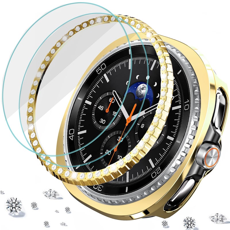 DEALELE 22 Pack Tempered Glass Protective Cover Compatible with Samsung Galaxy Watch 8 Classic 46mm Bling Bezel Ring Protective Case 9H Tempered Glass Screen Protector Gold - Image 3