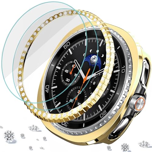DEALELE 22 Pack Tempered Glass Protective Cover Compatible with Samsung Galaxy Watch 8 Classic 46mm Bling Bezel Ring Protective Case 9H Tempered Glass Screen Protector Gold - Image 1