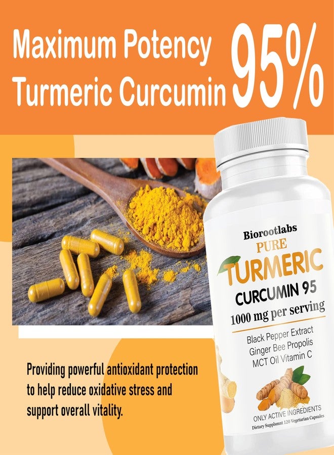 TEYAOE Biorootlabs Turmeric Curcumin | Pure Turmeric Curcumin Supplement 1000mg | 95% Curcuminoids with Bee Propolis, Ginger, MCT Oil, Fat Soluble Vitamin C, & Black Pepper 120 Capsules (1) - Image 2