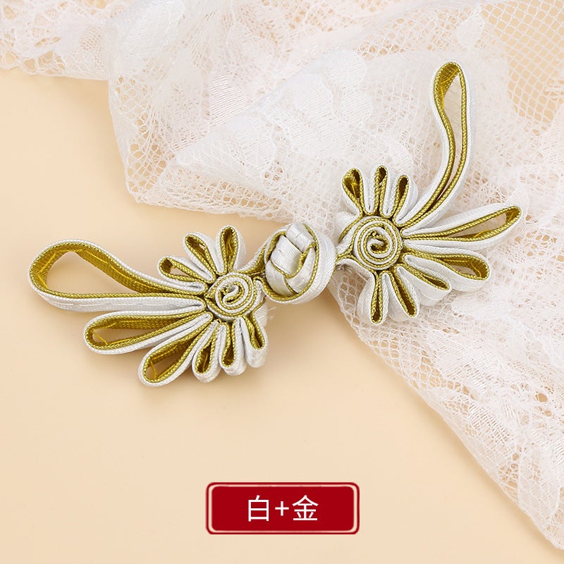 Button Button Long Tail Chrysanthemum Chinese Handmade Cheongsam Top Buckle Traditional Ethnic Style Tang Suit Vintage Button White + Gold * buckle about 10cm
