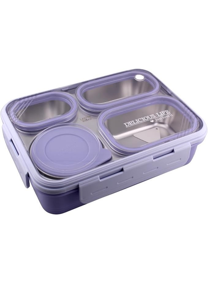 CRAVISTA Bento Lunch Boxes, Leak Proof Stainless Steel Lunch Box for Kids, BPA Free Bento Box for Kids and Adults | Tiffin Boxes for Office and School (Purple, 750 ML, 4 Compartment) - Image 1