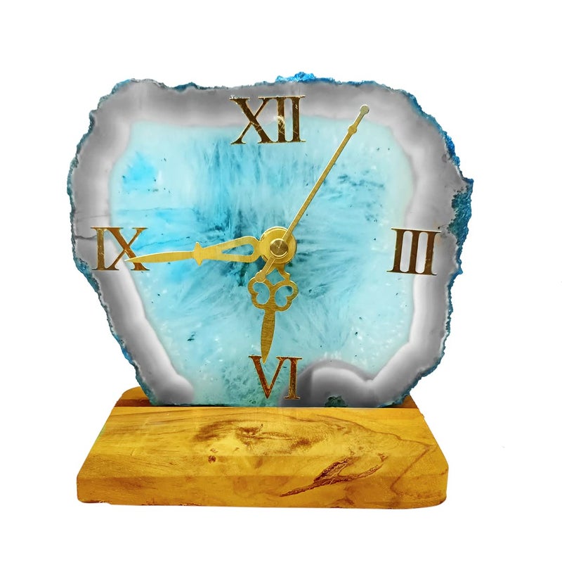 Shubhanjali Shubhanjali Crystal Agate Clock for Home Decor Items Blue Decorative Agate Stone Slice Table Clock for Study Table Office Desk Bedroom Unique Gifts for Women  - Image 4