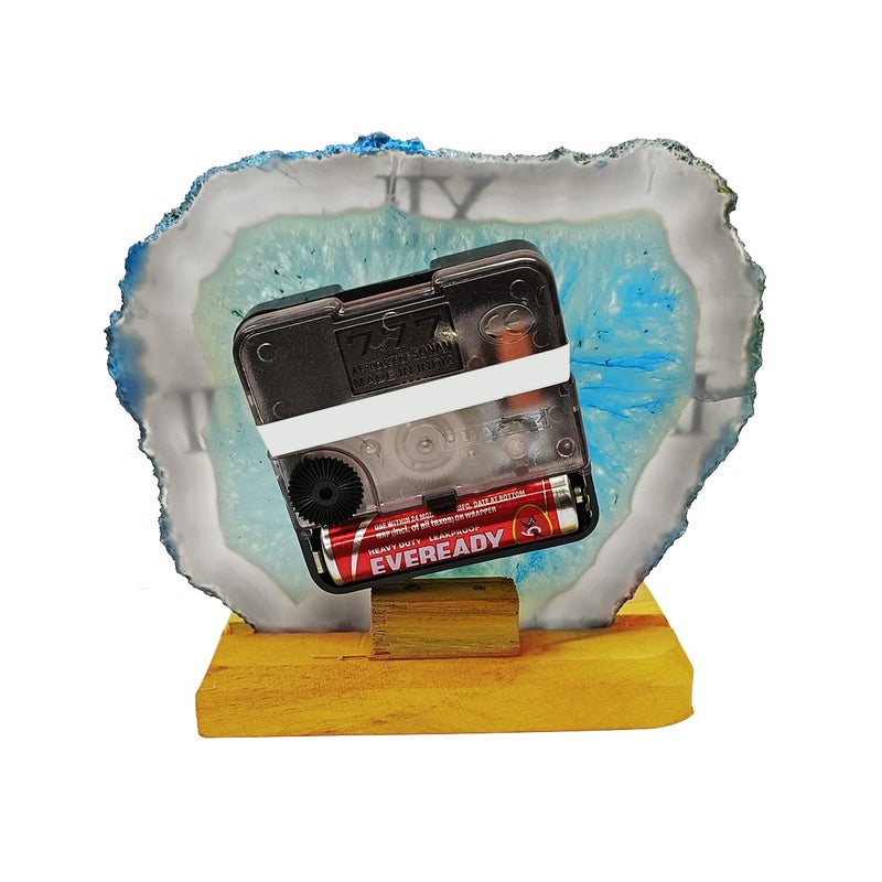 Shubhanjali Shubhanjali Crystal Agate Clock for Home Decor Items Blue Decorative Agate Stone Slice Table Clock for Study Table Office Desk Bedroom Unique Gifts for Women  - Image 5