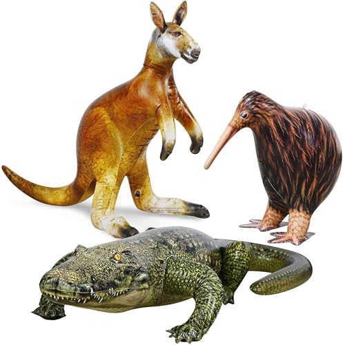 Jet Creations Life on Earth Wildlife Safari Inflatable 3PK Kangaroo Kiwi Bird Alligator Realistic Animals for Party Decoration Pool Birthday Jungle Photo Prop - Image 1