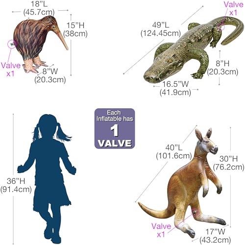 Jet Creations Life on Earth Wildlife Safari Inflatable 3PK Kangaroo Kiwi Bird Alligator Realistic Animals for Party Decoration Pool Birthday Jungle Photo Prop - Image 5