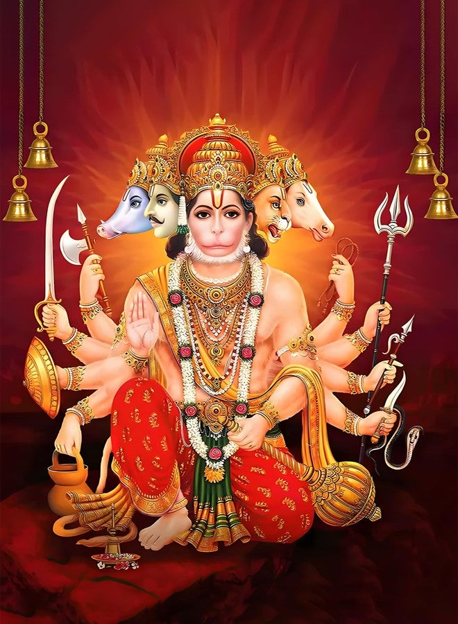 Roostaflag Panchmukhi Hanuman Poster for Wall | Panchmukhi Hanuman Ji Sticker small | Red Panchmukhi Hanuman Poster | Panchmukhi Hanuman Yantra Sticker | Lord Hanuman Posters for Room Decoration - Image 1