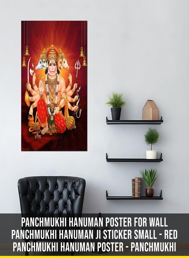 Roostaflag Panchmukhi Hanuman Poster for Wall | Panchmukhi Hanuman Ji Sticker small | Red Panchmukhi Hanuman Poster | Panchmukhi Hanuman Yantra Sticker | Lord Hanuman Posters for Room Decoration - Image 2