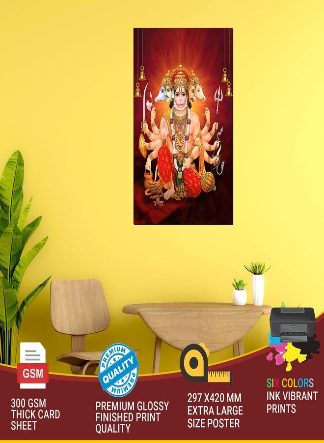 Roostaflag Panchmukhi Hanuman Poster for Wall | Panchmukhi Hanuman Ji Sticker small | Red Panchmukhi Hanuman Poster | Panchmukhi Hanuman Yantra Sticker | Lord Hanuman Posters for Room Decoration - Image 4
