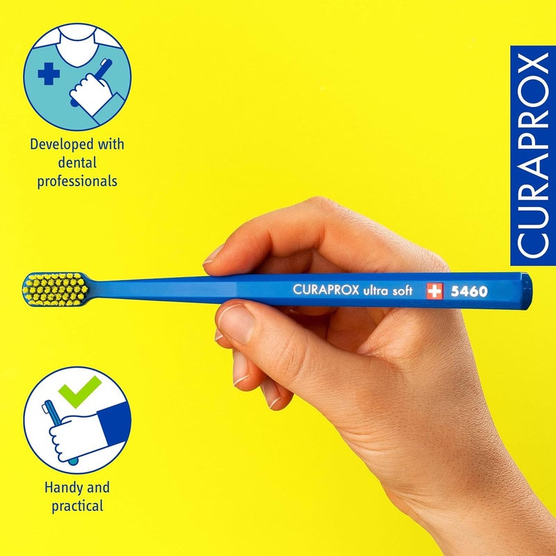 CURAPROX CS 5460 Ultra-Soft Toothbrush – Adult Tooth and Gum Care | Super Soft Curen® Bristles for Gentle Cleaning | Blue-Yellow, Single Pack | Made in Switzerland - Image 3
