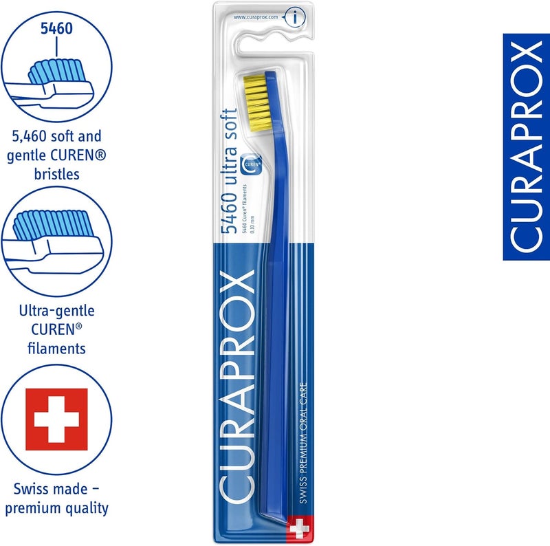 CURAPROX CS 5460 Ultra-Soft Toothbrush – Adult Tooth and Gum Care | Super Soft Curen® Bristles for Gentle Cleaning | Blue-Yellow, Single Pack | Made in Switzerland - Image 1
