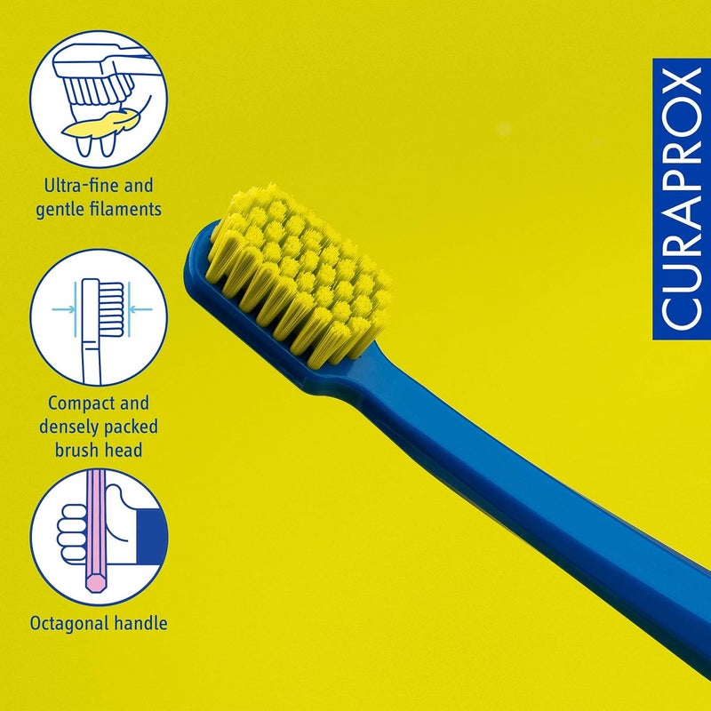 CURAPROX CS 5460 Ultra-Soft Toothbrush – Adult Tooth and Gum Care | Super Soft Curen® Bristles for Gentle Cleaning | Blue-Yellow, Single Pack | Made in Switzerland - Image 2