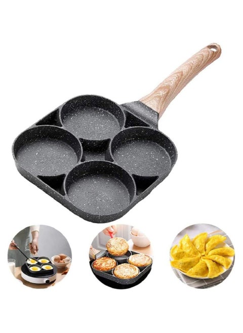 Omelette egg frying pan and pancake with 4 non-stick aluminum eyelets for breakfast preparation and making fried eggs, pies, steaks and hamburgers