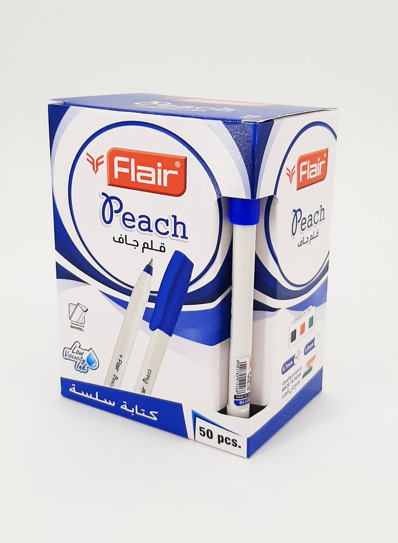 Flair مجموعة أقلام حبر جاف ناعمة من Peach Smooth مكونة من 50 قطعة، باللون الأزرق - Image 1