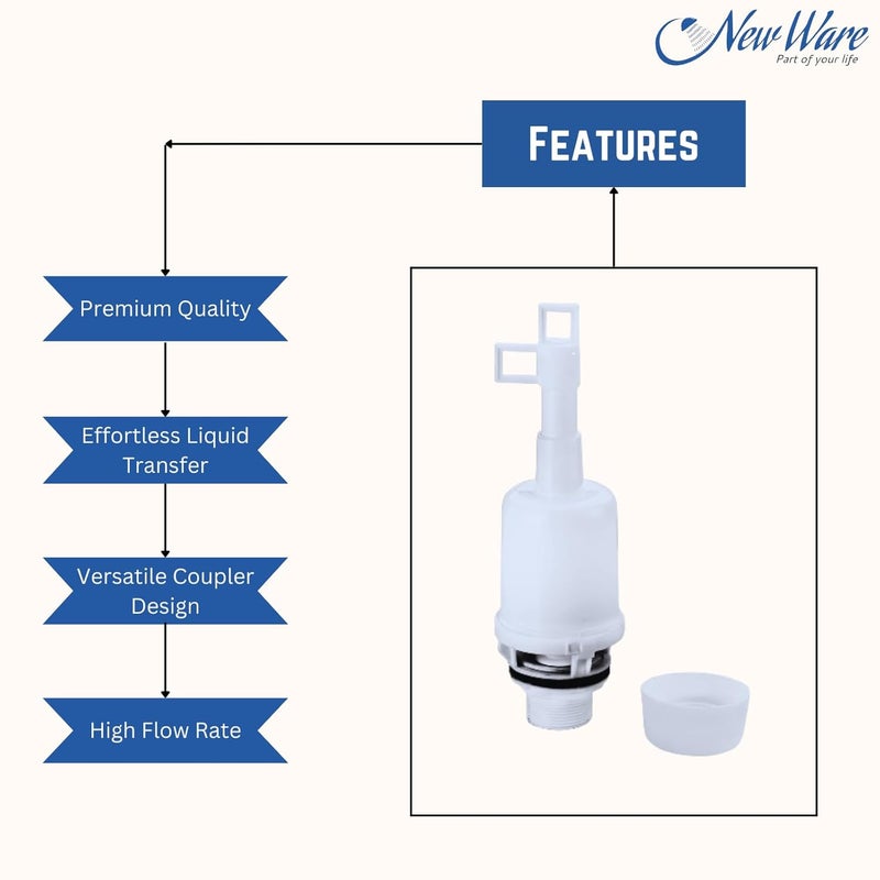 NEW WARE Syphon with Coupler | PVC Material Type | for Flush Tank/Water Filling Valve Parts Toilet Flush Valve for Toilet Tank - Image 4