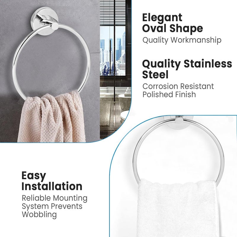 Pivalo Stainless Steel Towel Ring Round Hand Towels Hanger Napkin Holder Stand Bathroom Accessories for Home Kitchen & Wash Basin (Pack of 1) - Image 4