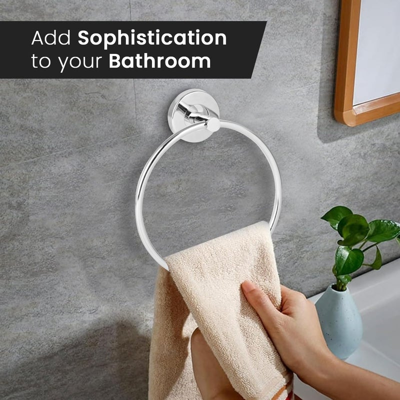 Pivalo Stainless Steel Towel Ring Round Hand Towels Hanger Napkin Holder Stand Bathroom Accessories for Home Kitchen & Wash Basin (Pack of 1) - Image 3