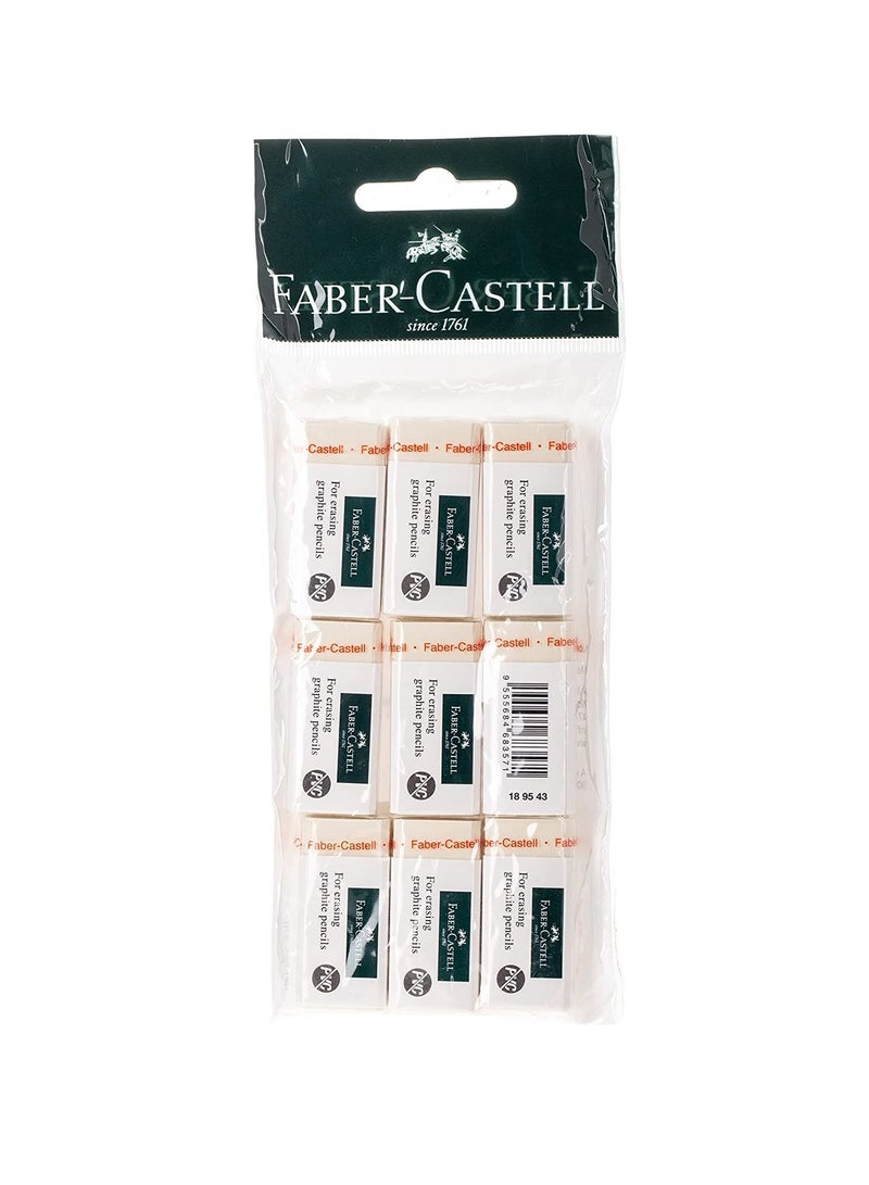 FABER-CASTELL Faber Castell Pvc Free Eraser Medium Poly Bag Of 9Pc, White, PVC FREE, 188593  - Image 1