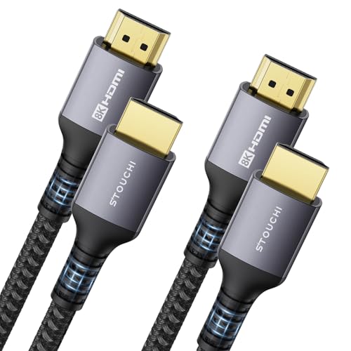 Stouchi 8K HDMI 2.1 Cable 8ft (2-Pack), 48Gbps Ultra High Speed Cord for Gaming (4K120Hz), Reduces Screen Tearing & Lag, Compatible with PS5, Xbox Series X, Mac mini M4, Apple TV, eARC Braided - Image 1
