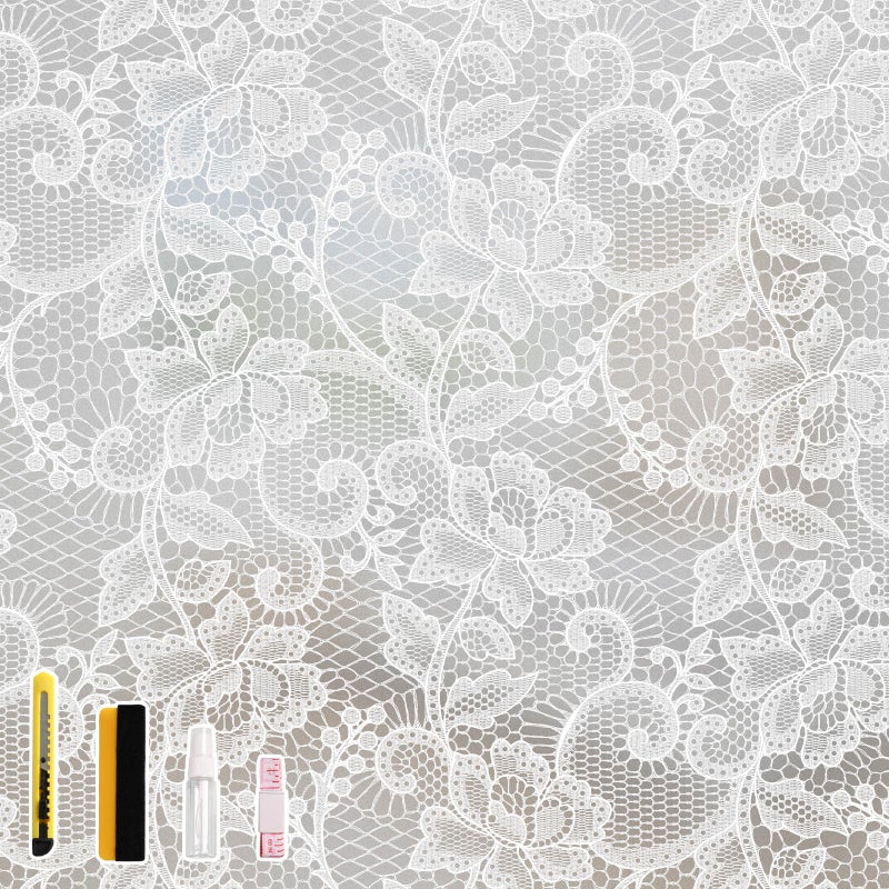 NINETREX Frosted Window Privacy Film, White Lace Stained Glass Window Film, Static Cling Removable Privacy Decal, Sun Blocking Decorative Tint with Effect for Home, Doors and Office, 17.5 x 78.7 inch - Image 1