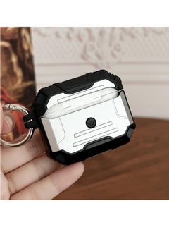 Generic Earphone Cover Case for Airpods 4 Generation,Full Body Shockproof Protection Hard Case, Support Wireless Charging with Keychain, Magnetic Lid, Front LED Visible,  black/silver  - Image 2