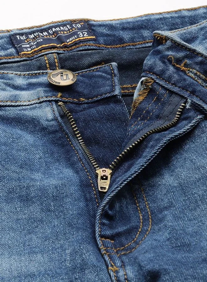 ذا انديان كراج كو Men Slim Straight Fit Solid Mid-Rise Stretchable Jeans