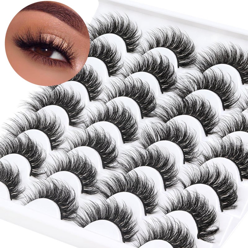 Losha Lashes 14 Pairs Fluffy False Lashes Soft Handmade Fake Eyelashes Vegan Cat Eye Lashes that Like Lash Extensions (P01) - Image 1
