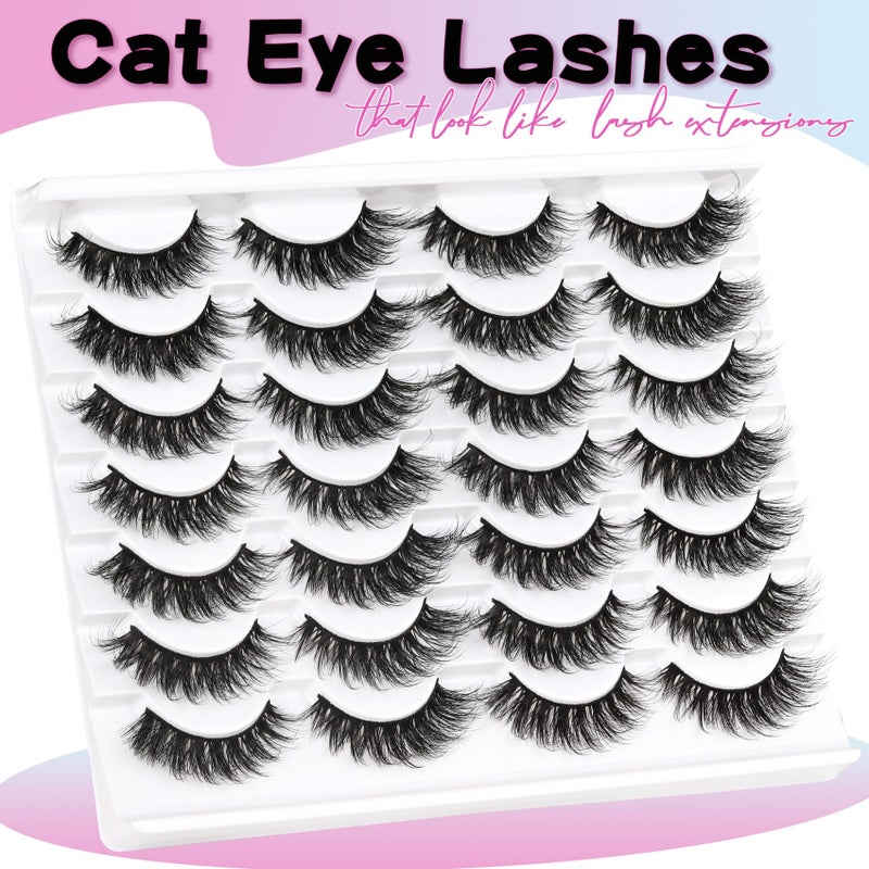Losha Lashes 14 Pairs Fluffy False Lashes Soft Handmade Fake Eyelashes Vegan Cat Eye Lashes that Like Lash Extensions (P01) - Image 2