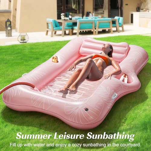 HeySplash Inflatable Pool Float Lounge, Large Inflatable Pool Floats Boat for Adults with Cup Holder & Detachable Pillow, Tanning Pool Lounger Float for Outdoor Lake River Summer Water Party,Pink Leaf - Image 5