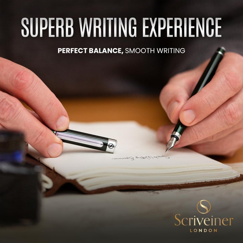 Scriveiner British Racing Green Fountain Pen - Stunning Luxury Pen with Chrome Finish, Schmidt Nib (Medium), Best Pen Gift Set for Men & Women, Professional, Executive, Office, Nice Pens - Image 4