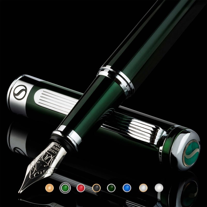 Scriveiner British Racing Green Fountain Pen - Stunning Luxury Pen with Chrome Finish, Schmidt Nib (Medium), Best Pen Gift Set for Men & Women, Professional, Executive, Office, Nice Pens - Image 1