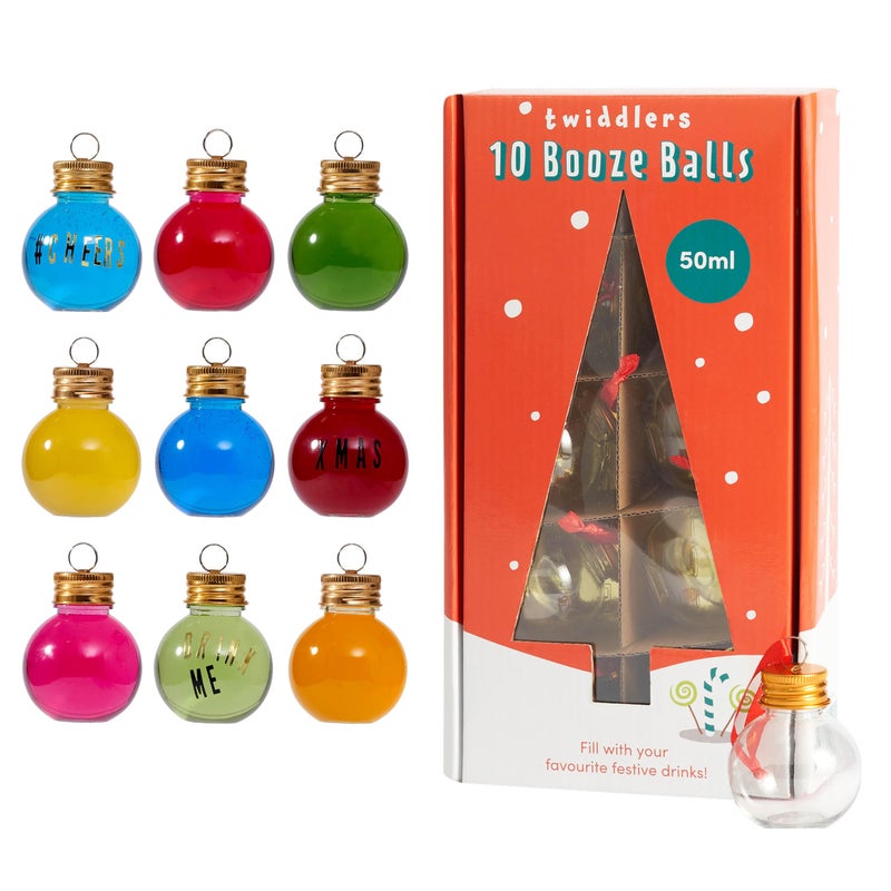 the twiddlers THE TWIDDLERS 1.8 oz/ 50 ml Small Juice Bottles Christmas Ornament Drink Balls (10 Pack) 2.4 Inch Booze Balls Christmas Ornament Shot Glasses  Fillable Drink Ornament Booze Balls  Tree Ornament Cups - Image 1