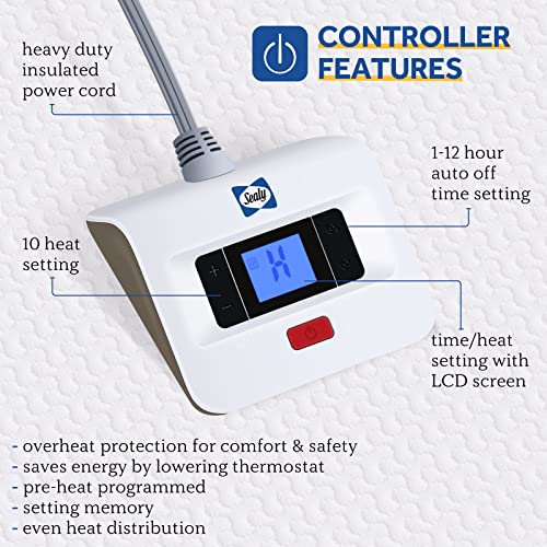Sealy وسادة مرتبة كهربائية مدفأة من سيالي توين، تدفئة منطقة كهربائية مع جيب عميق، وحدة تحكم بـ 10 إعدادات حرارة وإيقاف تلقائي من 1-12 ساعة، غطاء مرتبة مدفأ قابل للتنفس، أبيض - Image 3