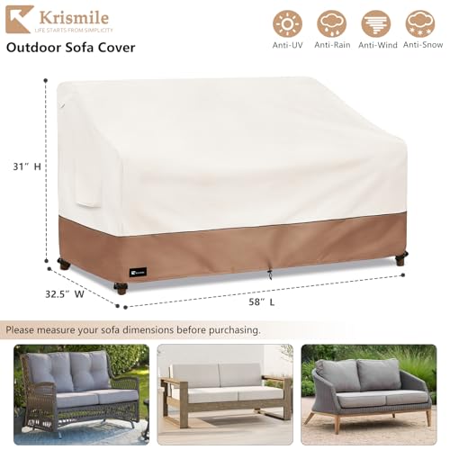 Krismile Outdoor Couch Cover for Patio Furniture Heavy Duty Waterpoof AllWeather 3Seater Patio Sofa Cover 58x32x31 Beige - Image 3