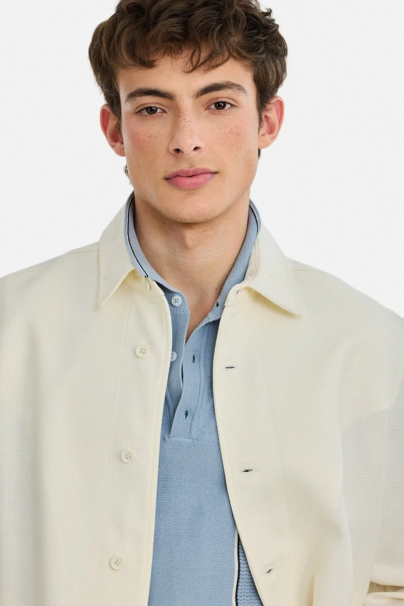 سنيتش White Textured Long Sleeve Regular Fit Formal Luxe Shirt