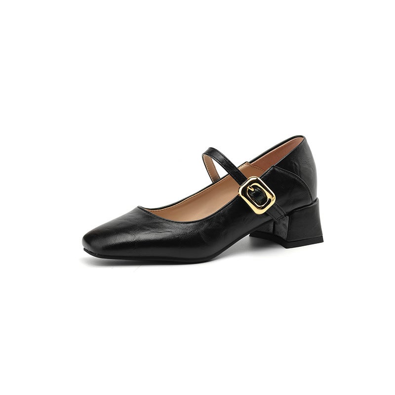 Spring 2024 Women'S Shoes 31-43 Square Head Solid Color Buckle Shallow Mouth Single Shoes - Image 1