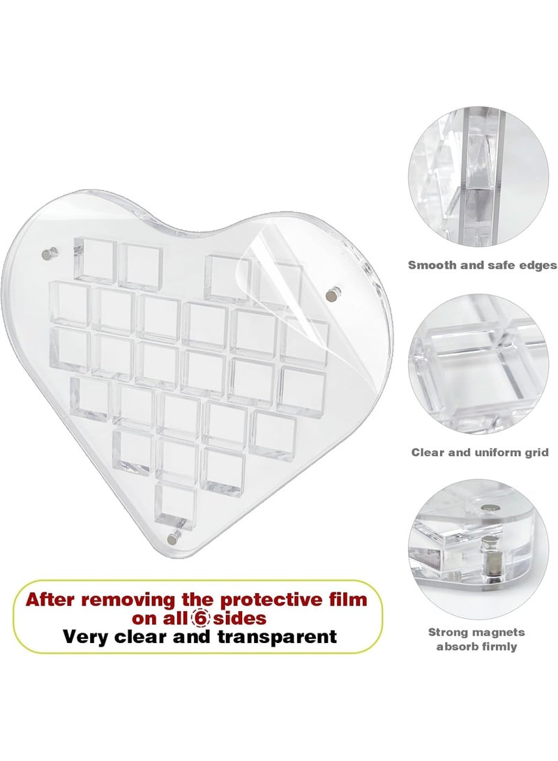 SOLARAE Heart Shaped Acrylic Magnetic Seashell Display Box, Seashell Display Collection Box, Clear Acrylic Jewels Collection Box, Grids Showcase Shelves with Lid for Bead, Nail, Jewelry, 25 Grids - Image 3