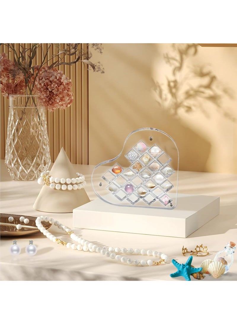 SOLARAE Heart Shaped Acrylic Magnetic Seashell Display Box, Seashell Display Collection Box, Clear Acrylic Jewels Collection Box, Grids Showcase Shelves with Lid for Bead, Nail, Jewelry, 25 Grids - Image 4