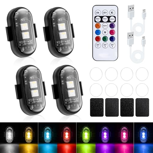 Mcbazel 4 Pcs Wireless Rechargeable Magnetic LED Strobe Lights 8Colors USB Waterproof AntiCollision LED Car Flashing Warning Light with Remote Control for Cars RC Cars Bikes Motorcycles - Image 1